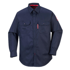 Portwest Bizflame 88/12 Shirt Navy Collared Button Flap Closure Long Sleeve FR89