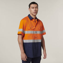 Hard Yakka Mens Short Sleeve HI Vis Reflective 2 Tone Taped Vented Shirt Y07754
