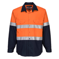 Portwest Flame Resistant Shirt Hi-Vis Work Long Sleeve Closed Front Taped MF101