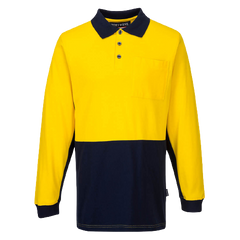 Portwest Long Sleeve Cotton Pique Polo 2 Tone Collared Breathable Shirt MD619