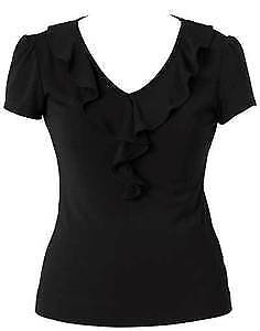 NNT Womens Cap Sleeve Ruffle Neck T- Top V Neck Cap Sleeves Shirt CAT48H