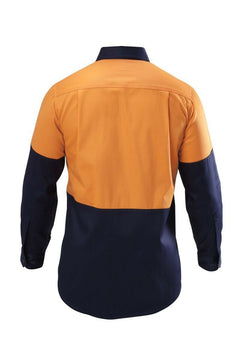 Hard Yakka Shirt Hi-Vis 2 Tone Long Sleeve Drill Work Safety Cotton Y07982