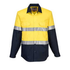 Portwest Flame Resistant Shirt Hi-Vis Work Long Sleeve Closed Front Taped MF101
