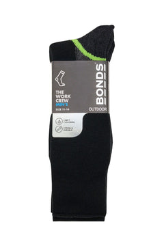 Bonds Mens Acrylic Work Socks Ultimate Comfort Crew Black High 12 Pack S8697D
