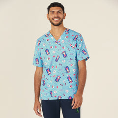 NNT Unisex Festive Santa Pool Party Scrub Digital Print V-neckline Top CATRGK