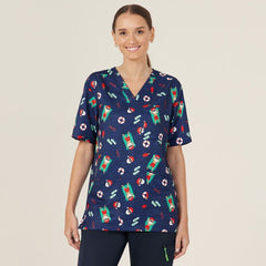 NNT Unisex Festive Santa Pool Party Scrub Digital Print V-neckline Top CATRGK