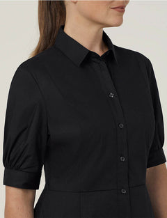 NNT Womens Avignon Shirt Dress Fit Flare Collared Elbow Length Cotton CAT69K
