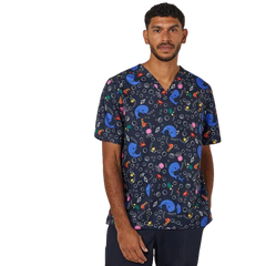 NNT Mens Under The Sea Print Scrub Top Unisex V Neck Line Nurse Workwear CATRFW