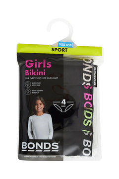 Bonds Girls Bikini Sport Ultimate Comfy and Fresh Moisture Wicking 4 Pack UWKL4A