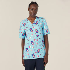 NNT Unisex Festive Santa Pool Party Scrub Digital Print V-neckline Top CATRGK