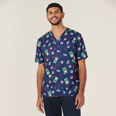 NNT Unisex Festive Santa Pool Party Scrub Digital Print V-neckline Top CATRGK