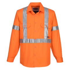 Portwest 100% Lightweight Cotton Long Sleeve Shirt with Cross Back Tape MX301