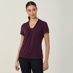 NNT Womens Matt Jersey Twist Neck Short Sleeve Top Classic Fit V Neckline CATUFS