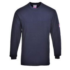 Portwest Flame Resistant Anti-Static Long Sleeve T-Shirt Navy Breathable FR11