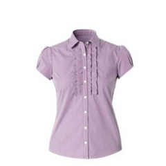 NNT Womens Discontinued Gingham Cap SLV Frill Shirt Collared Shirt CAT9W3