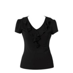 NNT Womens Cap Sleeve Ruffle Neck T- Top V Neck Cap Sleeves Shirt CAT48H