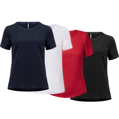 NNT Women Short Sleeve Shell Top Satin Back Crepe Classic Fit Button Neck CATU2N