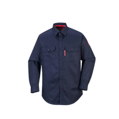 Portwest Bizflame 88/12 Shirt Navy Collared Button Flap Closure Long Sleeve FR89