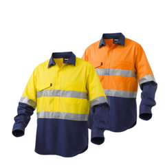 KingGee Mens Workcool Taped Hi-Vis Closed Front Shirt Long Sleeve Work K54886