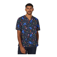 NNT Mens Under The Sea Print Scrub Top Unisex V Neck Line Nurse Workwear CATRFW