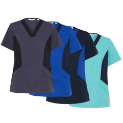 NNT Womens Nightingale V Neck Contrast Scrub Top Nurse Workwear Comfort CATULL