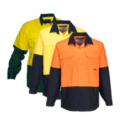 Portwest Mens Prime Mover Hi-Vis Lightweight Long Sleeve Shirt Cotton Work MS801