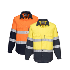 Portwest Mens Prime Mover Hi-Vis Work Shirt Long Sleeve Closed Front Taped FR04