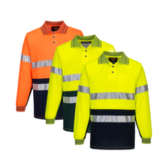 Portwest Mens Prime Mover Long Sleeve Cotton Work Shirt Polo Hi-Vis Taped MP313