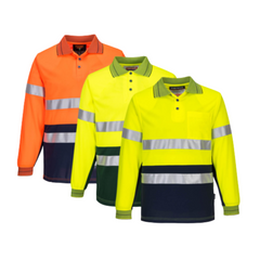 Portwest Mens Prime Mover Long Sleeve Micro Mesh Polo Taped Work Hi-Vis MP513