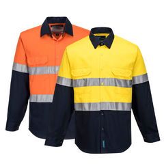Portwest Mens Prime Mover Work Hi-Vis Two Tone Long Sleeve Shirt Taped MA101