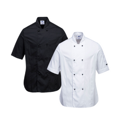 Portwest Rachel Ladies Chefs Jacket S/S Comfortable Mesh Air Sleeve Pocket C737