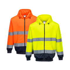 Portwest Two-Tone Zip Front Hoodie Warmth Reflective Tape Work Safety B317