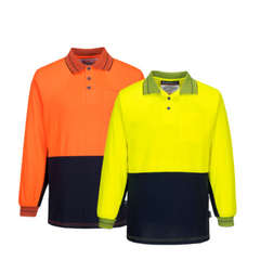 Portwest Mens Hi-Vis Prime Mover Cotton Long Sleeve Work Polo Shirt 2 Tone MP213