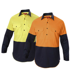 Hard Yakka Shirt Hi-Vis Closed Gusset Long Sleeve Work Safety Cotton Y07984