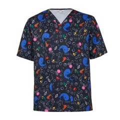 NNT Mens Under The Sea Print Scrub Top Unisex V Neck Line Nurse Workwear CATRFW