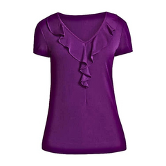 NNT Womens Matt Jersey Cap Sleeve Ruffle Neck T-Top Purple Blouse CATU5S