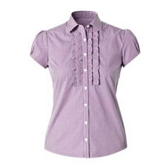 NNT Womens Discontinued Gingham Cap SLV Frill Shirt Collared Shirt CAT9W3